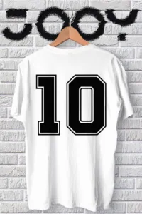 Unisex 10 Numara Tasarım Beyaz Oversize Tshirt-alttext1