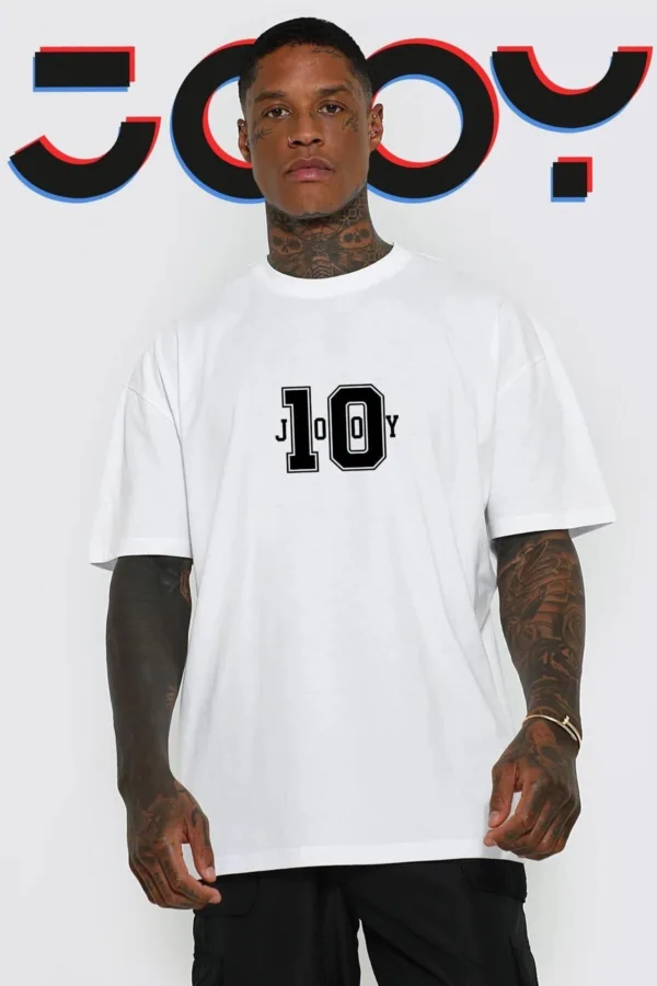 Unisex 10 Numara Tasarım Beyaz Oversize Tshirt - L-alttext4