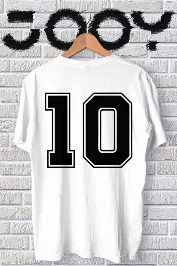 Unisex 10 Numara Tasarım Beyaz Oversize Tshirt - L-alttext1