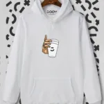 Unisex Bardak Baskılı Beyaz Kapüşonlu Sweatshirt - L-alttext1
