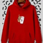 Unisex Bardak Baskılı Kırmızı Kapüşonlu Sweatshirt - L-alttext1