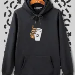 Unisex Bardak Baskılı Siyah Kapüşonlu Sweatshirt - S-alttext1