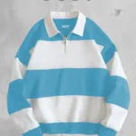 Unisex Bebe Mavi Beyaz Polo Yaka Fermuarlı Parçalı Sweatshirt-alttext1