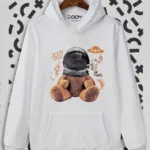 Unisex Beyaz Astronot Ayıcık Baskılı Sweatshirt - S-alttext1