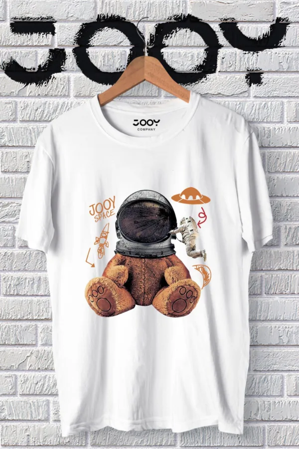 Unisex Beyaz Astronot Ayıcık Oversize Tshirt - L-alttext1