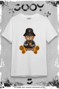 Unisex Beyaz Ayıcık Baskılı Oversize Tshirt-alttext1