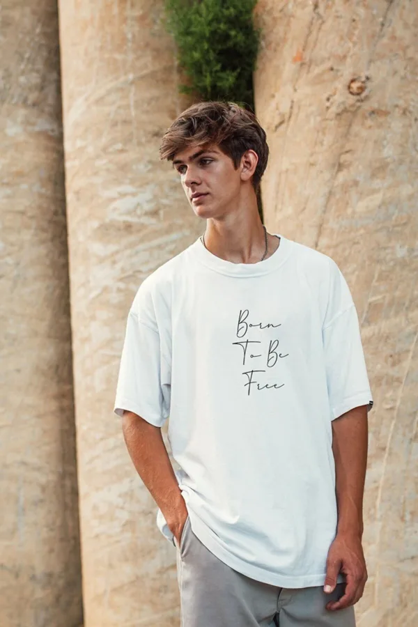 Unisex Beyaz Born To Be Free Oversize Tshirt - S-alttext2