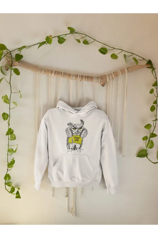 Unisex Beyaz Cool Owl Sweatshirt Hoodie - XL-alttext2