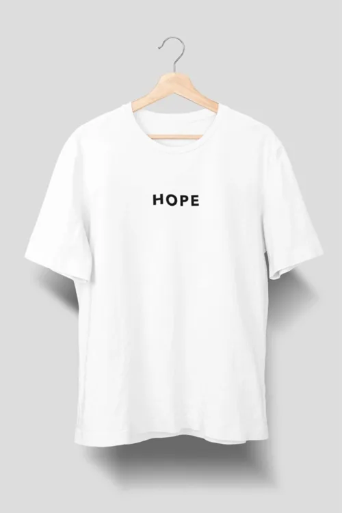 Unisex Beyaz Hope Yazı Baskılı Oversize T-shirt