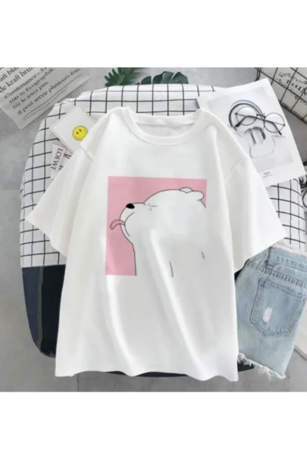 Unisex Beyaz Ice Bear Baskılı Oversize Tshirt - M-alttext1