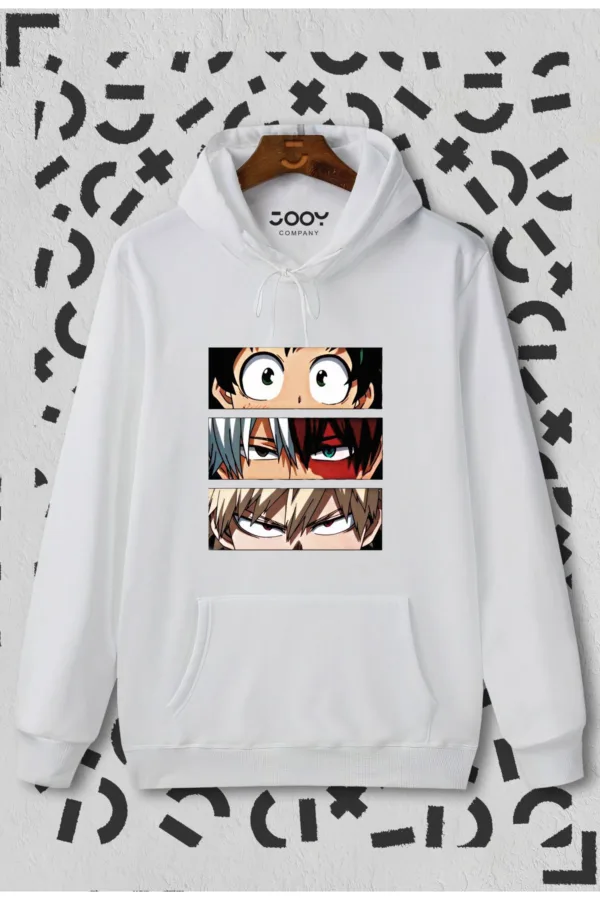 Unisex Beyaz My Hero Academia Kapüşonlu Sweatshirt Hoodie - M-alttext1