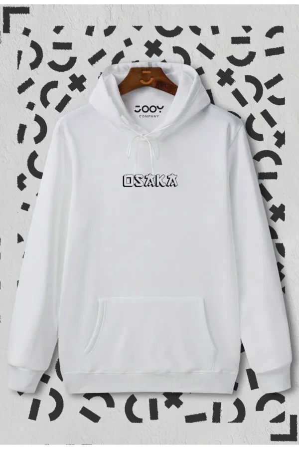 Unisex Beyaz Osaka Baskılı Kapüşonlu Sweatshirt - S-alttext2