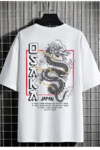 Unisex Beyaz Osaka Japan Baskılı Oversize Tshirt-alttext1
