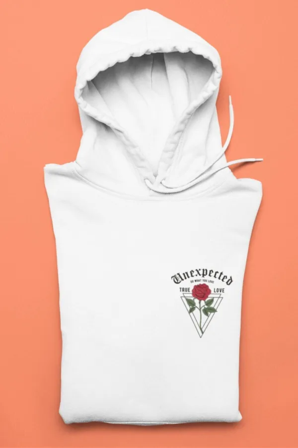 Unisex Beyaz Unexpected Rose Kapüşonlu Sweatshirt - M-alttext3