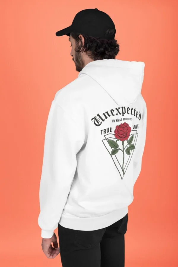 Unisex Beyaz Unexpected Rose Kapüşonlu Sweatshirt - M-alttext1