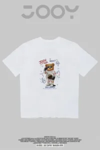 Unisex Galaxy Bear Baskılı Beyaz Oversize Tshirt-alttext1