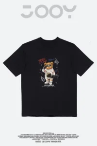 Unisex Galaxy Bear Baskılı Siyah Oversize Tshirt-alttext1