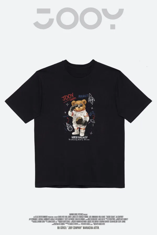 Unisex Galaxy Bear Baskılı Siyah Oversize Tshirt - L-alttext1