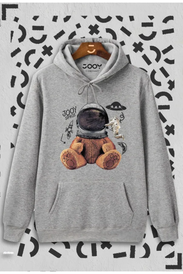 Unisex Gri Astronot Ayıcık Baskılı Sweatshirt - S-alttext1
