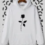 Unisex Gül Baskılı Beyaz Kapüşonlu Sweatshirt - S-alttext1