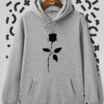 Unisex Gül Baskılı Gri Kapüşonlu Sweatshirt - M-alttext1