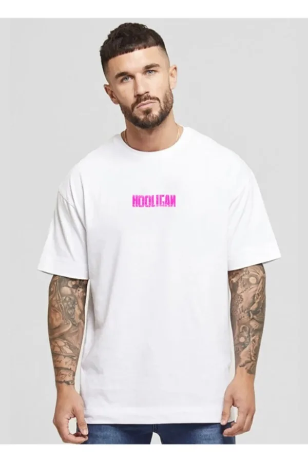 Unisex Holigan Sırt Baskılı Oversize Beyaz Tshirt - L-alttext2