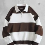 Unisex Kahverengi Beyaz Polo Yaka Fermuarlı Parçalı Sweatshirt - XL-alttext1