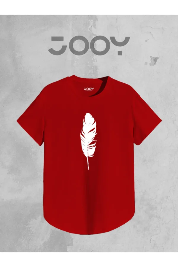 Unisex Kırmızı Beyaz Oval Kesim Tüy Tasarım Tshirt İkili Set - S-alttext3