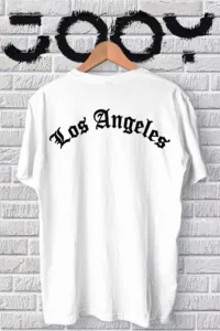 Unisex Los Angeles Yazılı Beyaz Oversize Tshirt-alttext1