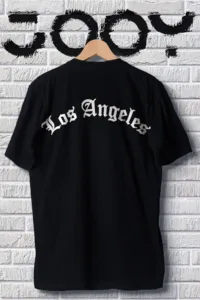 Unisex Los Angeles Yazılı Siyah Oversize Tshirt-alttext1