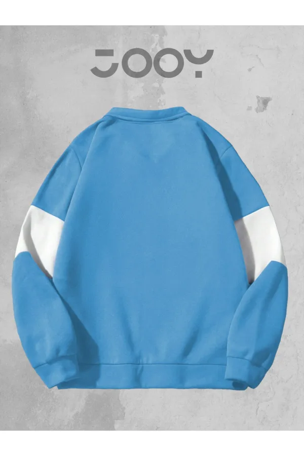 Unisex Mavi Beyaz Tek Parçalı Yarım Fermuarlı 3 iplik Sweatshirt-alttext2