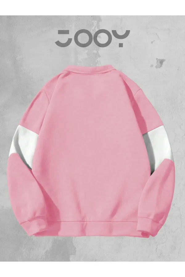 Unisex Pembe Beyaz Tek Parçalı Yarım Fermuarlı 3 iplik Sweatshirt - M-alttext2