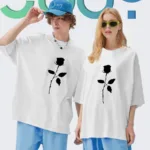 Unisex Sevgili Kombini Gül Tasarım Beyaz Oversize Tshirt 2'li Set - M/XL-alttext1