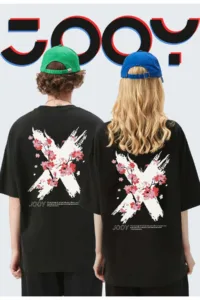 Unisex Sevgili Kombini X Flowers Siyah Oversize Tshirt 2'li Set-alttext1