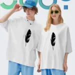 Unisex Sevgili Kombini Yaprak Tasarım Beyaz Oversize Tshirt 2'li Set - S/M-alttext1