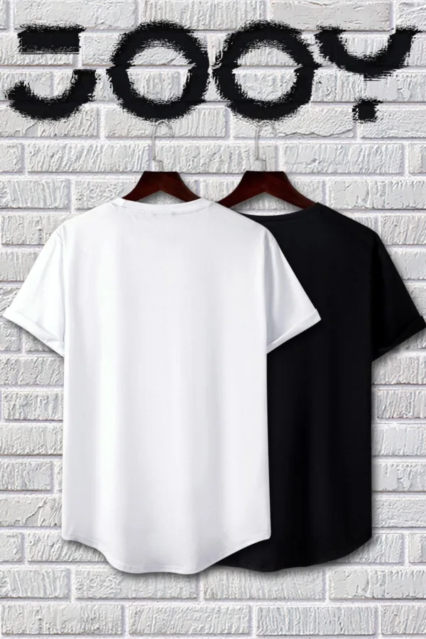 Unisex Siyah Beyaz Oval Kesim Tshirt 2'li Set - L-alttext2