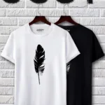 Unisex Siyah Beyaz Oval Kesim Tüy Tasarım Tshirt Ikili Set - XL-alttext1