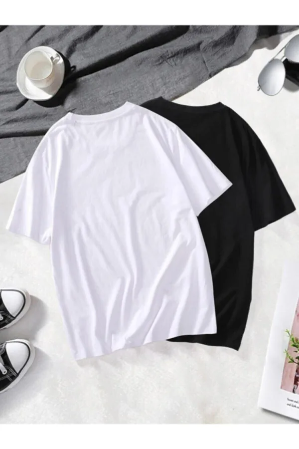 Unisex Siyah Beyaz Oversize T-shirt 2'li Set - M-alttext2