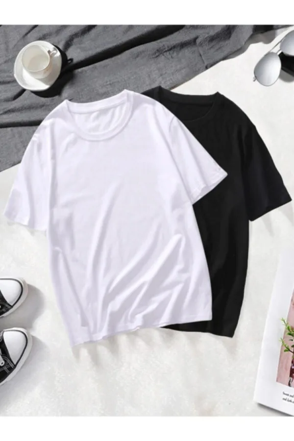 Unisex Siyah Beyaz Oversize T-shirt 2'li Set - M-alttext1