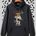 Unisex Siyah Galaxy Bear Kapüşonlu Sweatshirt - L-alttext1