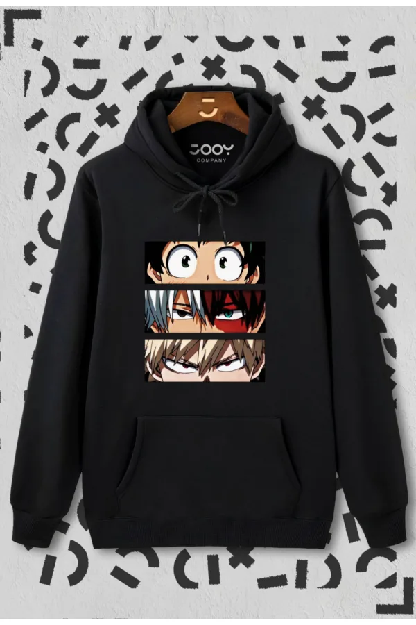 Unisex Siyah My Hero Academia Kapüşonlu Sweatshirt Hoodie - S-alttext1