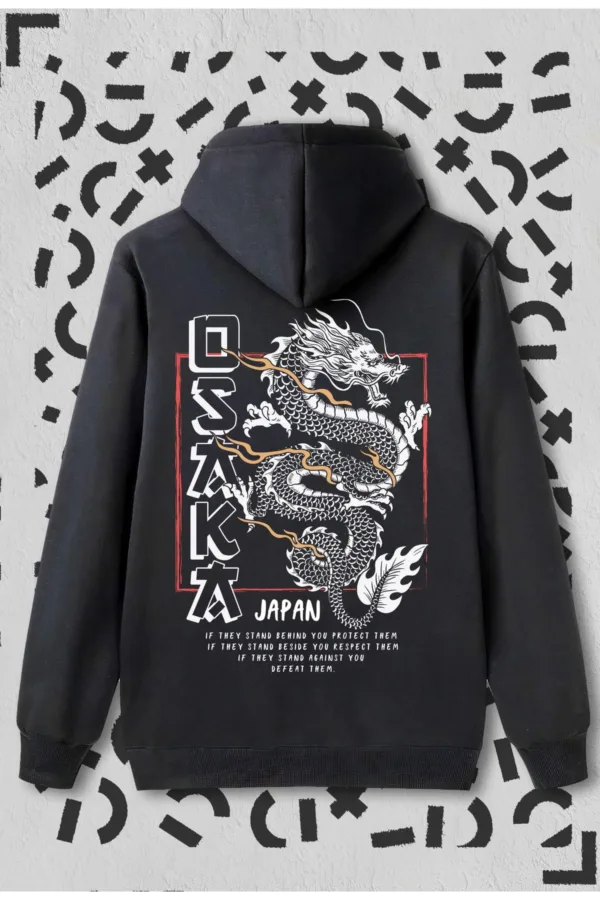 Unisex Siyah Osaka Baskılı Kapüşonlu Sweatshirt - XL-alttext1