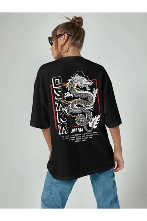 Unisex Siyah Osaka Japan Baskılı Oversize Tshirt - XL-alttext3