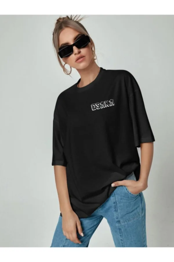 Unisex Siyah Osaka Japan Baskılı Oversize Tshirt - XL-alttext4