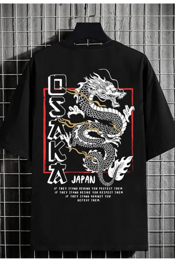 Unisex Siyah Osaka Japan Baskılı Oversize Tshirt - XL-alttext5