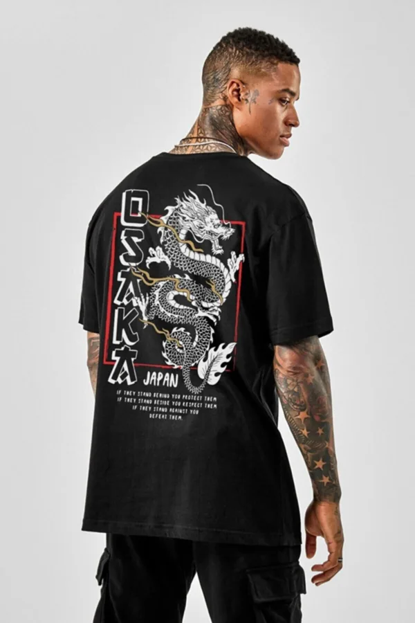 Unisex Siyah Osaka Japan Baskılı Oversize Tshirt - XL-alttext1