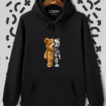 Unisex Siyah Robotic Bear Baskılı Kapüşonlu Sweatshirt - L-alttext1