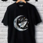 Unisex Siyah Uzay Ve Ay Baskılı Oversize Tshirt - XL-alttext1