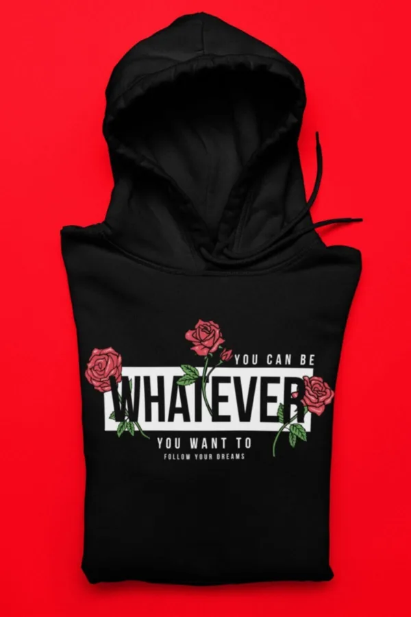 Unisex Siyah Whatever Rose Kapüşonlu Sweatshirt - S-alttext2