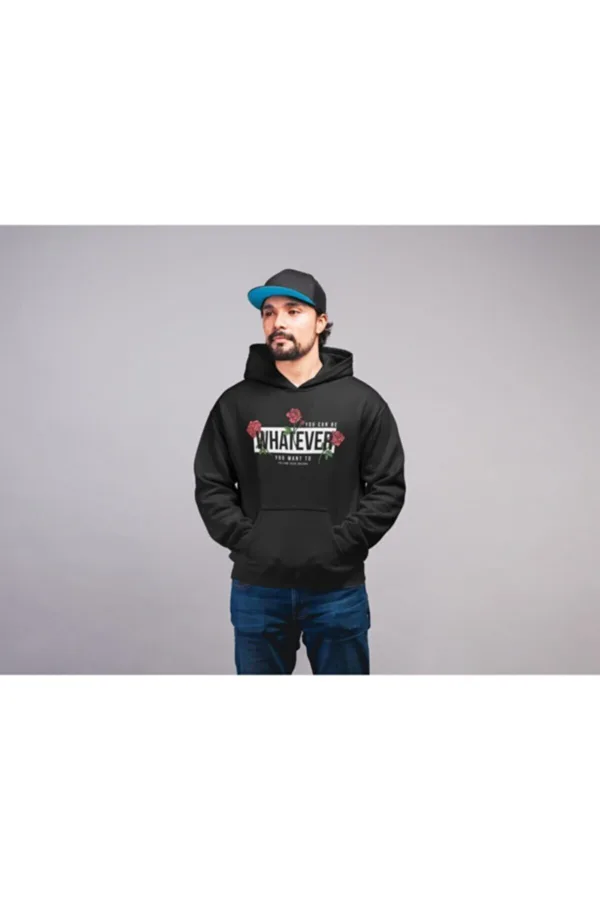 Unisex Siyah Whatever Rose Kapüşonlu Sweatshirt - S-alttext3